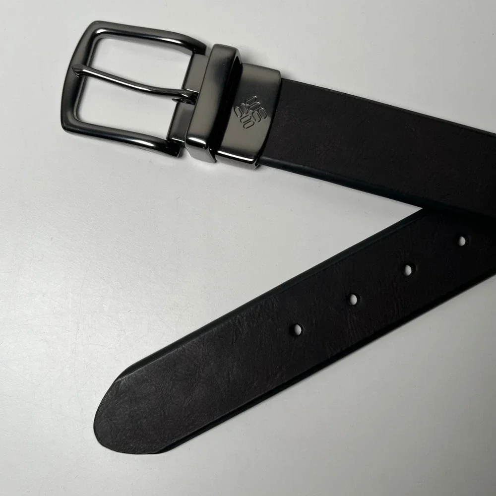 Columbia Leather Belt Mens Size 42 Reversible Black Brown Gunmetal Buckle Office